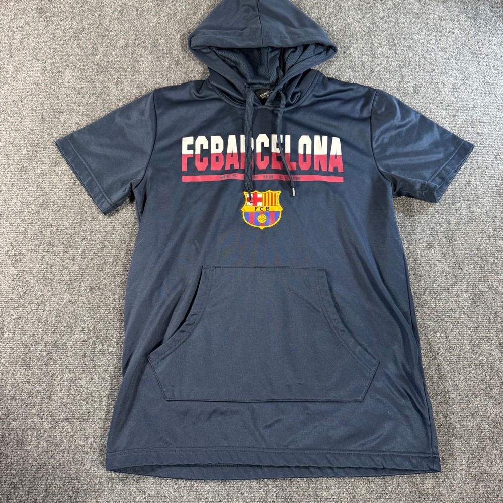 FC Barcelona Mens Short Sleeve Hoodie Navy Blue Soccer Training Top Size Medium‎